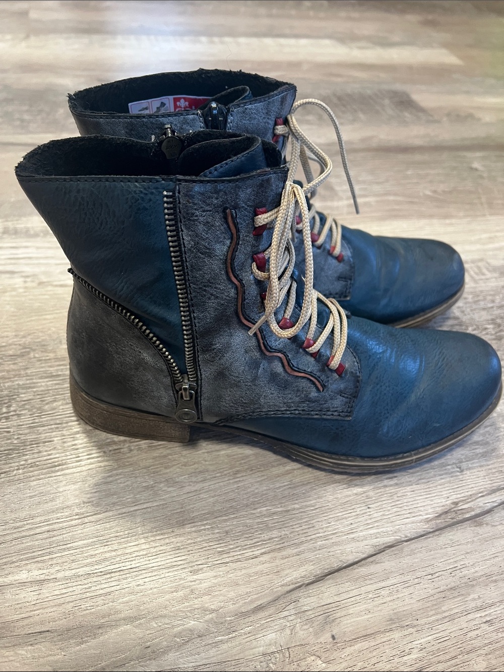 Rieker Patons Women's Navy Lace-Up Combat Steampunk Boots with Contrast Laces